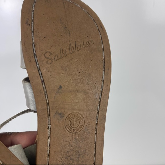 Salt Water Original Sandals Silver Leather Little Kids Size 11 Strappy - Picture 7 of 7